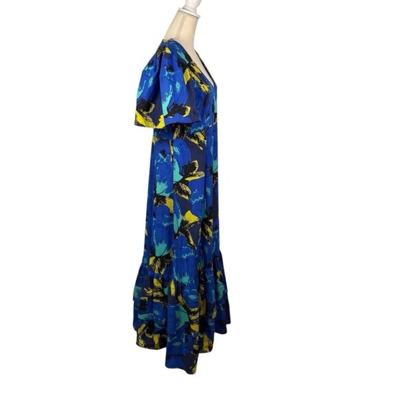 NWT Christopher John Rogers Womens Blue Floral Puff Sleeve Maxi Dress Size 14 - Picture 3 of 9
